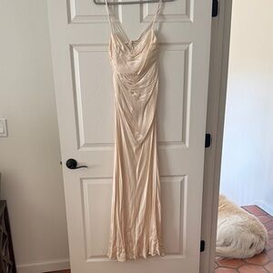 Shona Joy Champagne Satin Cowl Neck Slip Dress